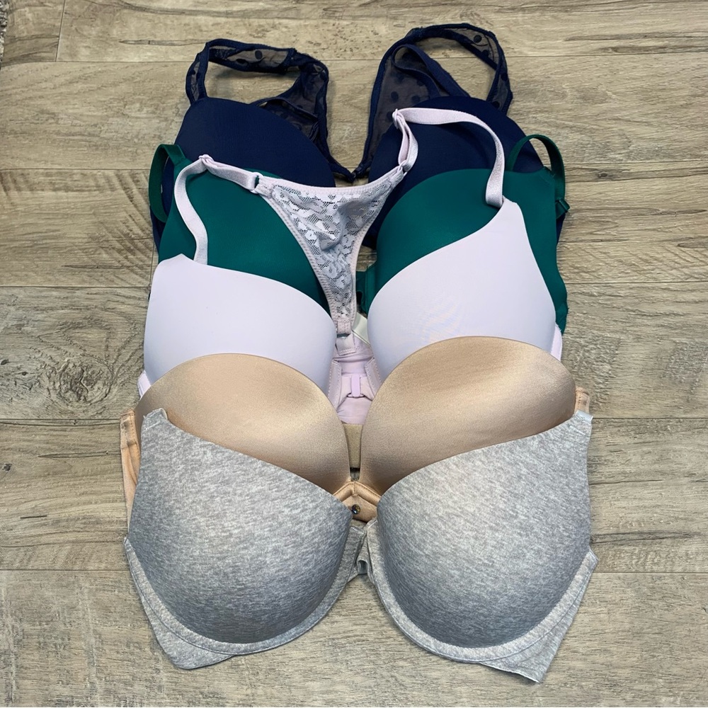 Victoria Secret PINK Bundle 5 T Shirt Variety Bras Wear Everywhere Push Up - Picture 1 of 13